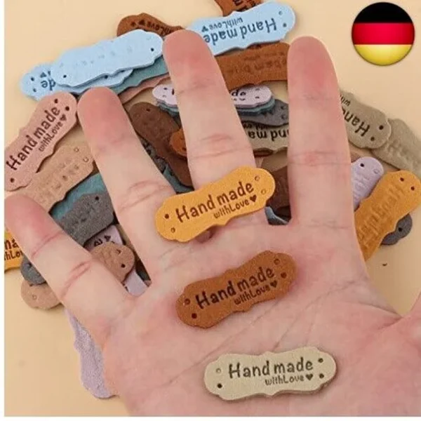 60 stuks handgemaakte label leer DIY stukken voor ambachten en kunst, microfiber lederen labels met liefde hart