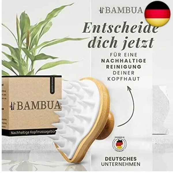 BAMBUA Hoofdmassageborstel Hoofdmasseur- [100% Plastic Free] Bamboe Shampoo Borstel - A