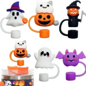 2024 Halloween Rietje Deksel Silicone Rietje Topper voor Stanley 30 & 40 Oz Tumbler met handvat Spooky Decor, 10Mm 0.4In stofdicht herbruikbare rietje Tips Deksels voor Halloween Gifts