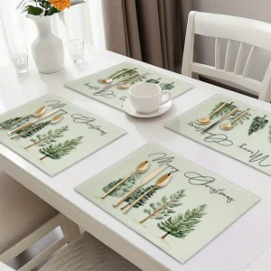 4Pcs/Set Home Feestelijke Kerstboom Polyester Placemats Eetkamer Diner Duurzaam voor Vakantie Eetkamer en Keuken Tafelmatten Home Decor Feest Gebruik