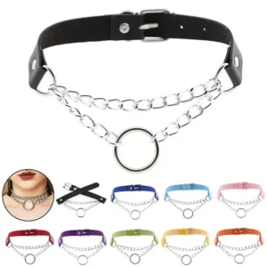 Punk Street Snap PU Leer Choker Metalen Ring Chain Love Riem Halsband Gothic Nachtclub Nek Accessoires Goth Riem Verstelbare Gesp