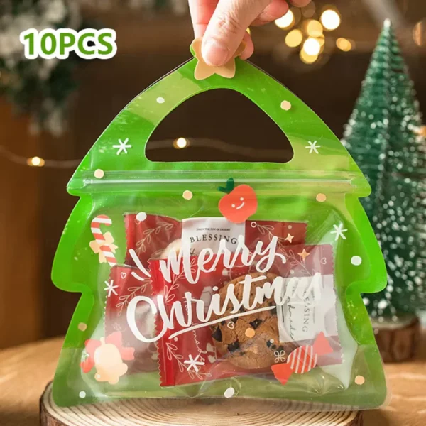 10Pcs Kerstmis Gevormde Leuke Giftzak voor Chocolade Koekje Nougat Koekje Verpakking Geschenkboom Kerstman Ritssluitingszakken