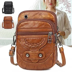 Dames Kleine Tas Retro Zacht Leer Stijlvolle Boodschappentas Rivet PU Schoudertas Handtas Mobiele Telefoon Portemonnee