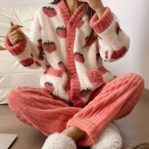 Warme Herfst Winter Kawaii Cartoon Pajama Sets Vrouwen Pyjama Warme Flanel Loung Slaapkleding Meisje Nachtpakken Homewear