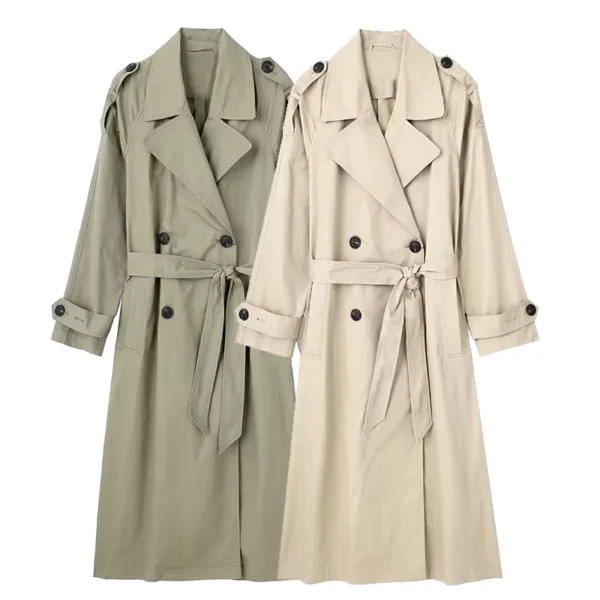 Vrouwen Modieuze jas met riem Solid Double Breasted Trench Vintage Lapel hals Lange mouwen Vrouw Chic Lady Outfits