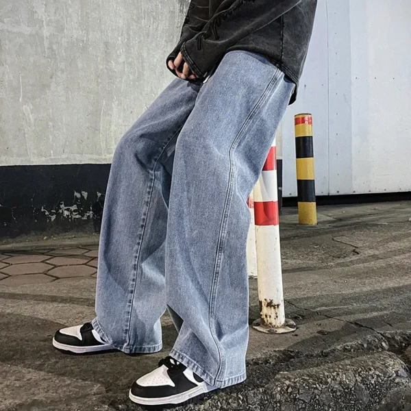 2024 Nieuwe Streetwear Losse Jeans Mannen Koreaanse Stijl Mode Los Rechte Broek Wijde Pijpen Mannen Merkkleding Zwart Lichtblauw