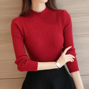 Winter Vrouwen Lange Mouwen Turtleneck Slim Fitting Gebreide Dunne Sweater Top Femme Koreaanse Trekken Strakke Casual Shirts