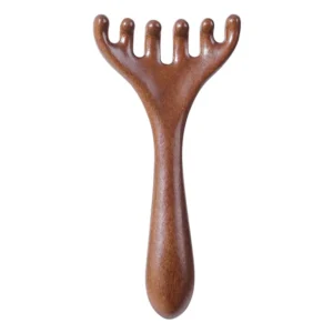 Natuurlijke Massage Bloedstroom Verbetering Instrument Gouden Sandelhout Vijf-klauw Scalp Massager Gua Sha Tool Back Scratcher Spa Handheld Meridiaan Massage Kam Haarverzorging