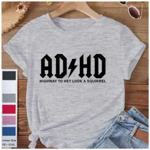 Grappig Heren ADHD Highway to Hey Kijk een Eekhoorn Print T-Shirts Korte Mouw Crew Neck Casual Tee